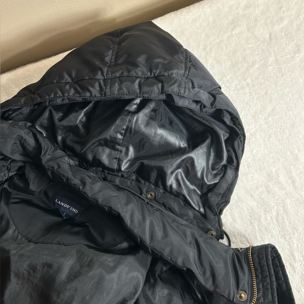 Lands' End Women's Black Hooded Double Zip Puffer Jacket Size S (6-8) - Picture 13 of 16